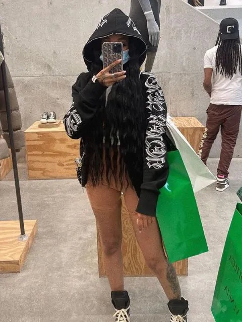 Damen Winter Hoodie mit Buchstaben Aufdruck und Reißverschluss