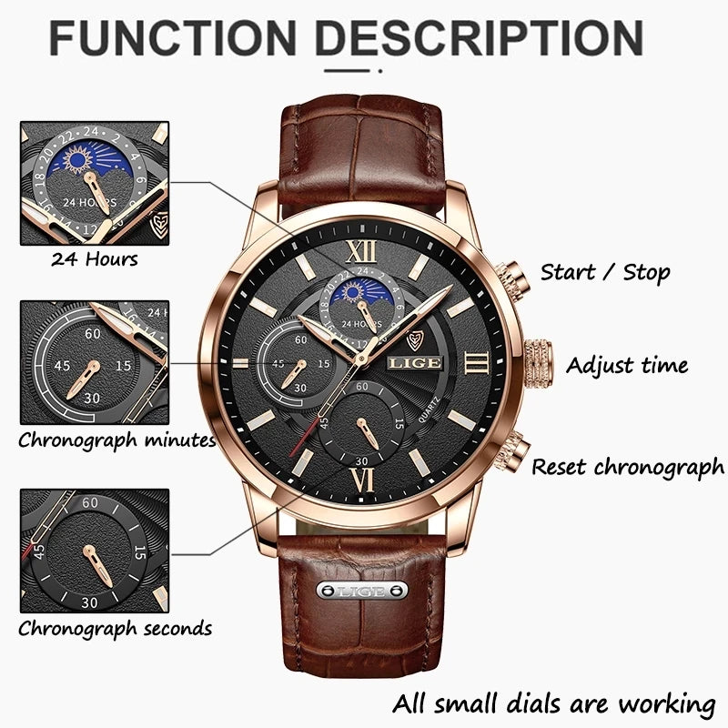 Relojes de lujo de cuarzo de cuero para hombres
