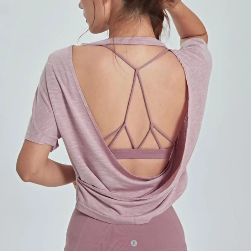Blusa deportiva con espalda abierta: camiseta sin mangas transpirable para gimnasio y yoga
