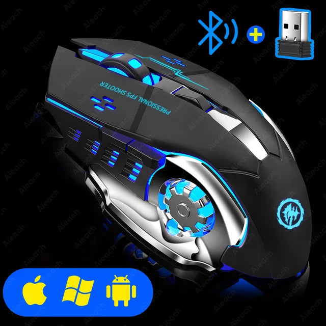 Ratón inalámbrico recargable silencioso para juegos