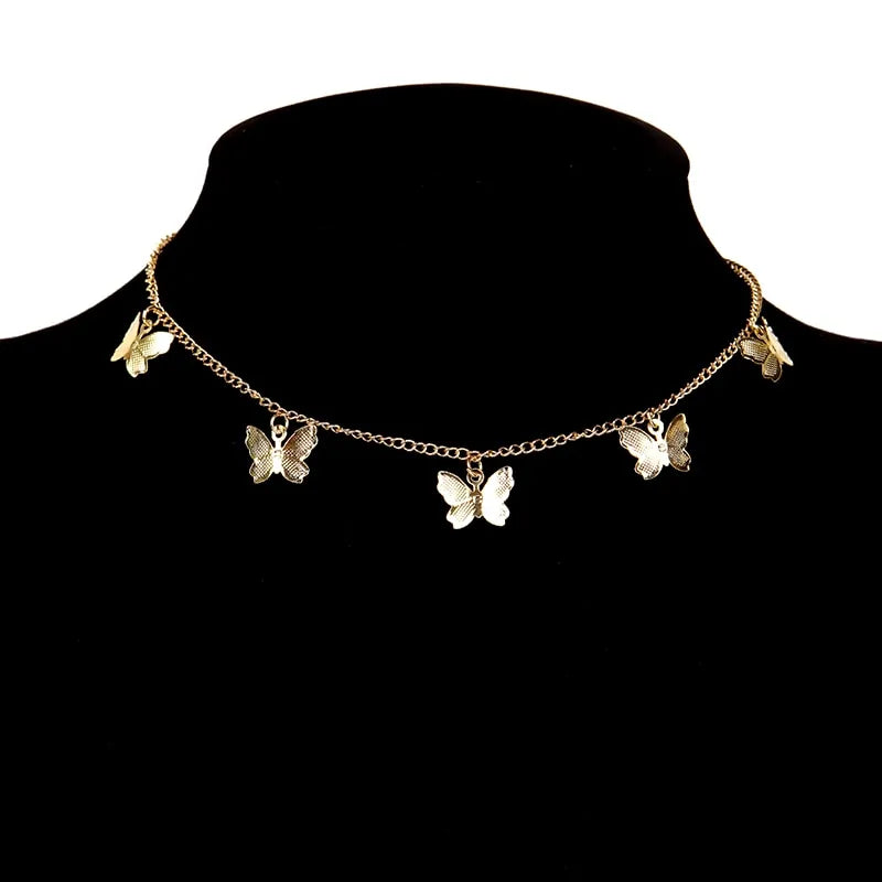 Goldkette Schmetterling Anhänger Choker Halskette: Böhmischer Strandschmuck