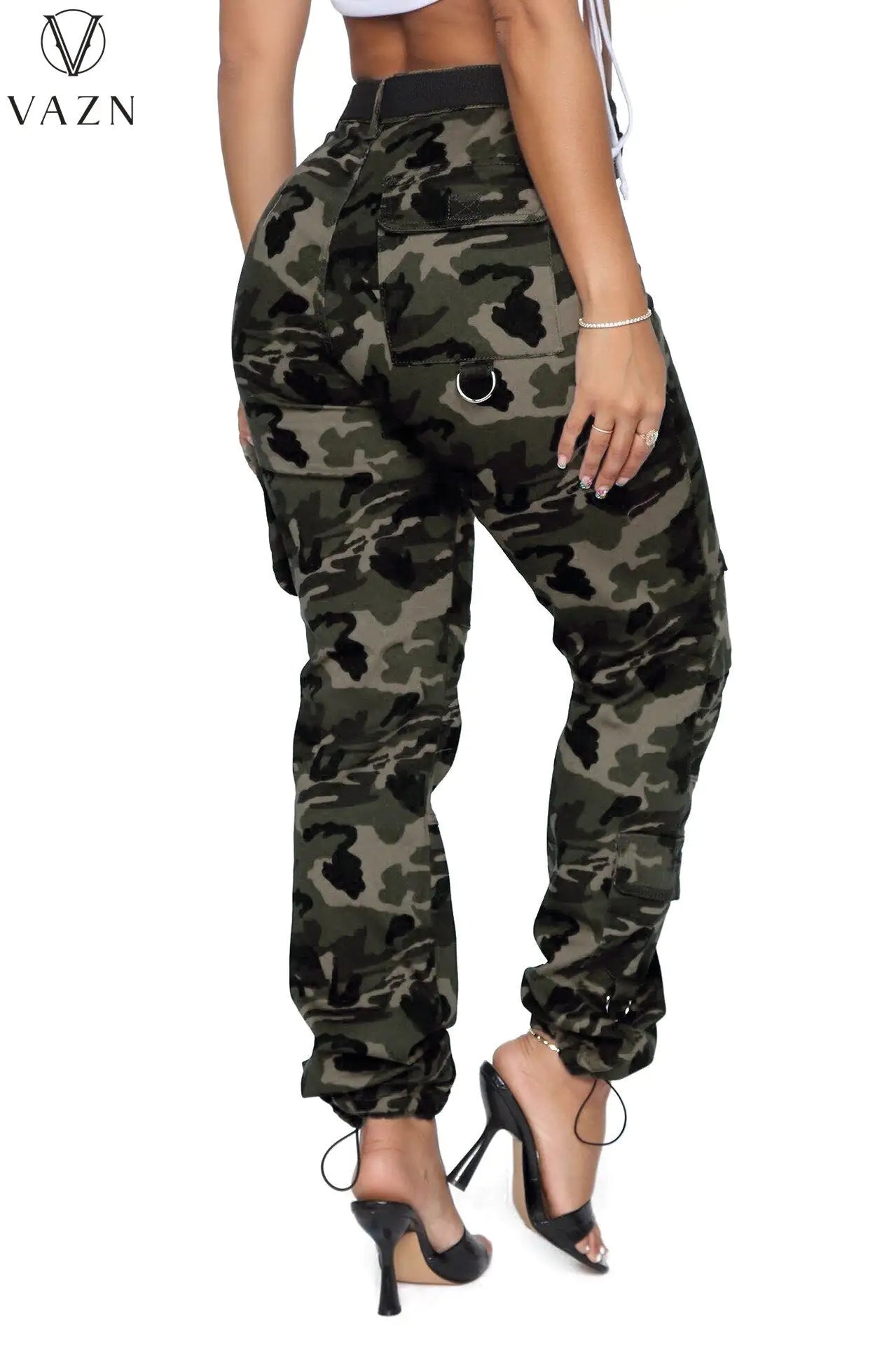 Pantalones largos de mezclilla de camuflaje con bolsillos para mujer