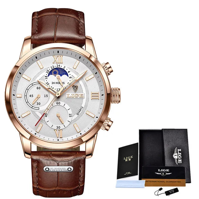 Relojes de lujo de cuarzo de cuero para hombres