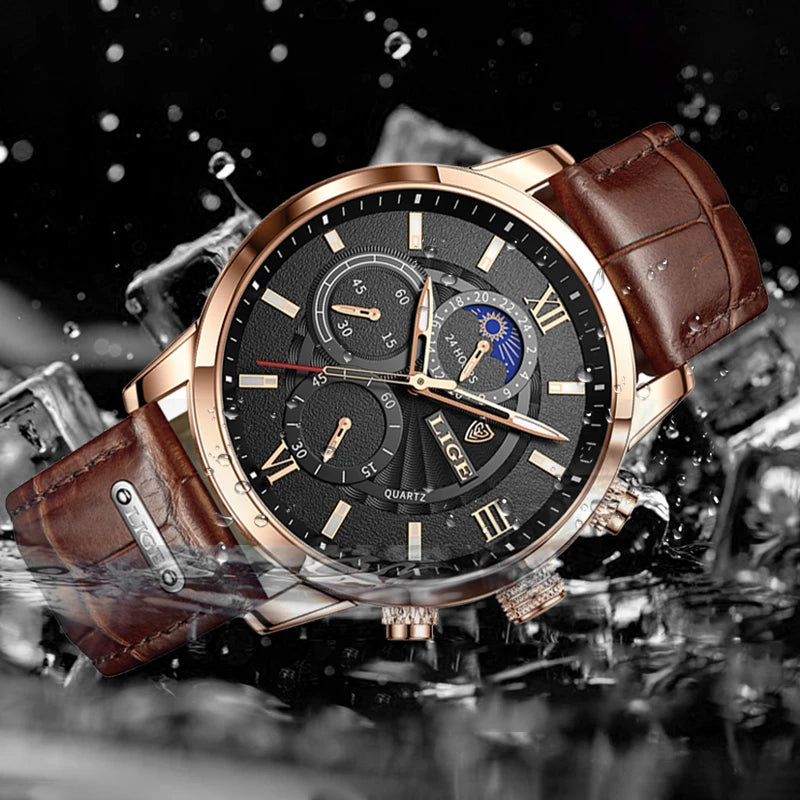 Relojes de lujo de cuarzo de cuero para hombres