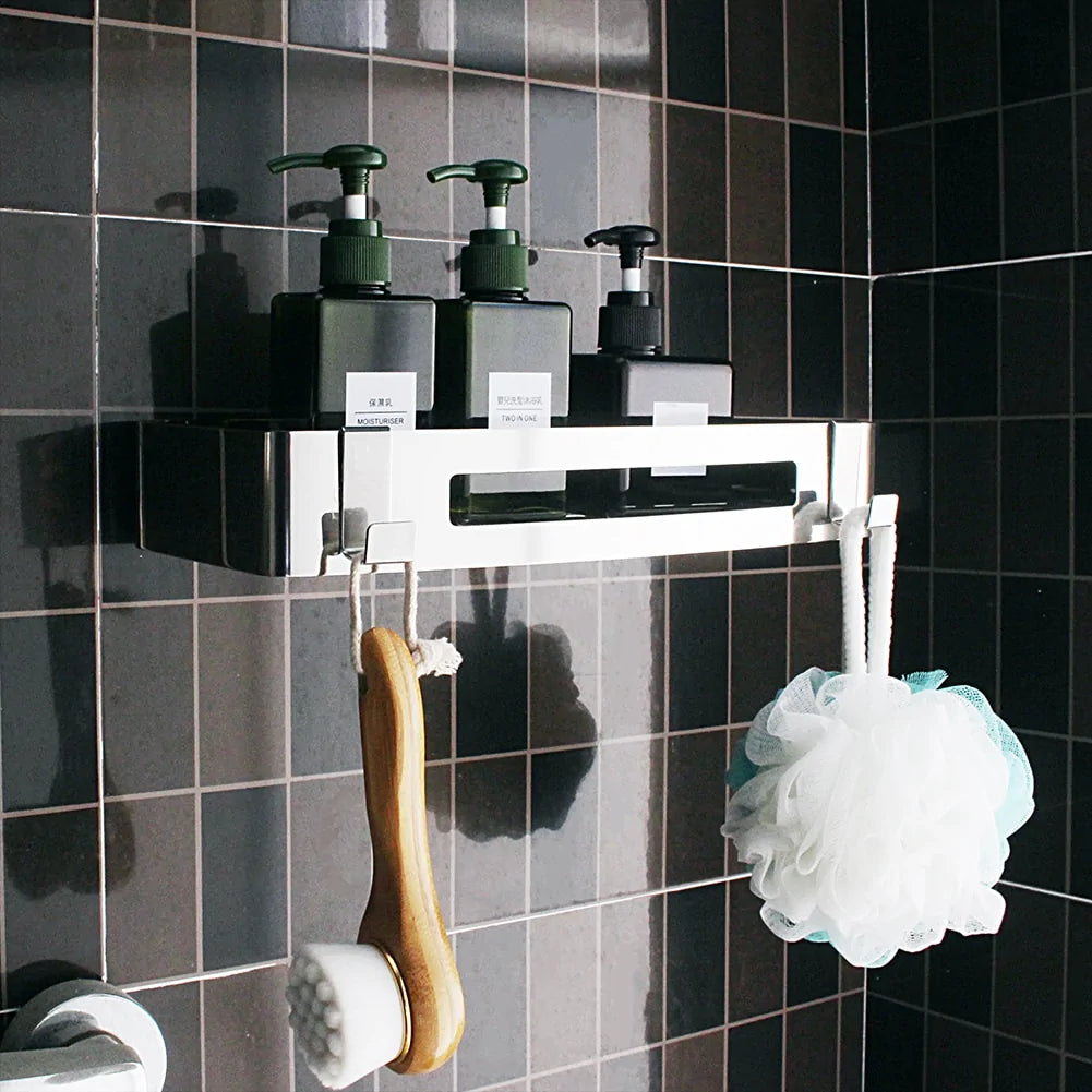 Estante de baño de acero inoxidable sin perforaciones: organice con facilidad
