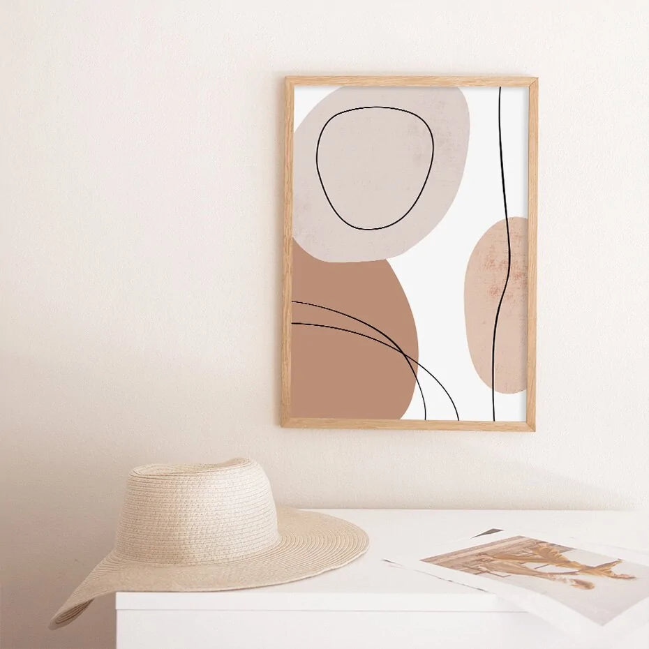 Pintura abstracta geométrica beige del arte de la pared de la lona del estilo de Boho