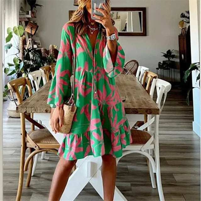 Vestido camisero bohemio de vacaciones