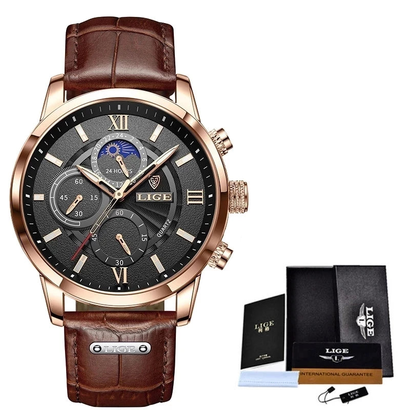 Relojes de lujo de cuarzo de cuero para hombres