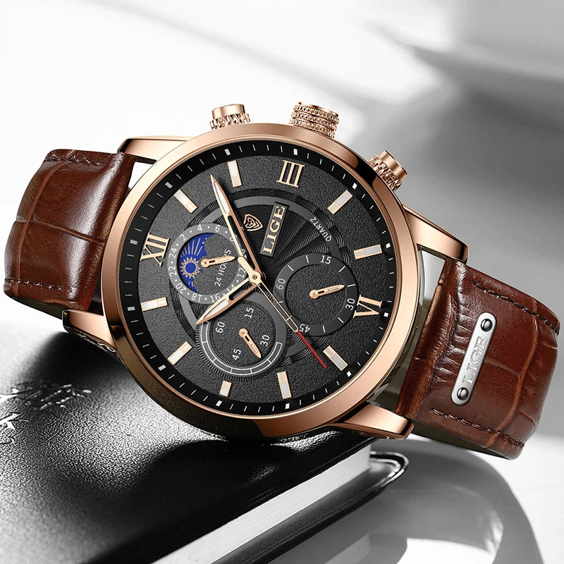 Relojes de lujo de cuarzo de cuero para hombres