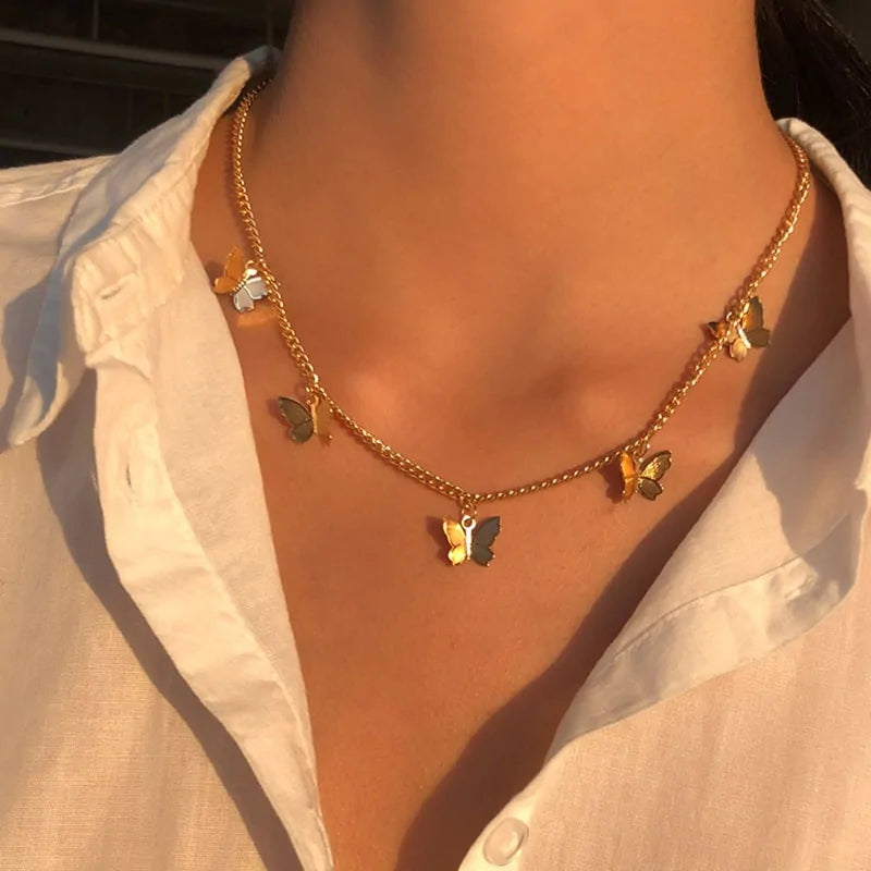 Goldkette Schmetterling Anhänger Choker Halskette: Böhmischer Strandschmuck