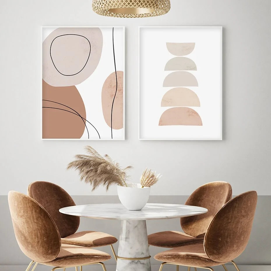 Pintura abstracta geométrica beige del arte de la pared de la lona del estilo de Boho