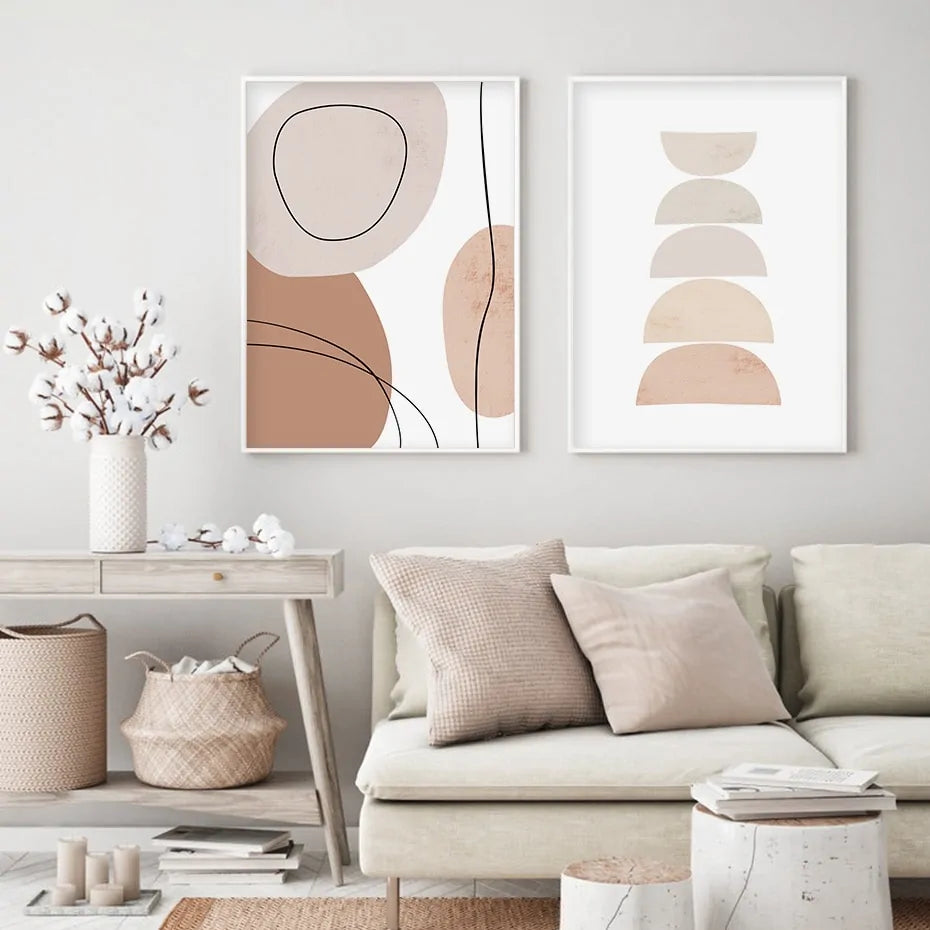 Pintura abstracta geométrica beige del arte de la pared de la lona del estilo de Boho