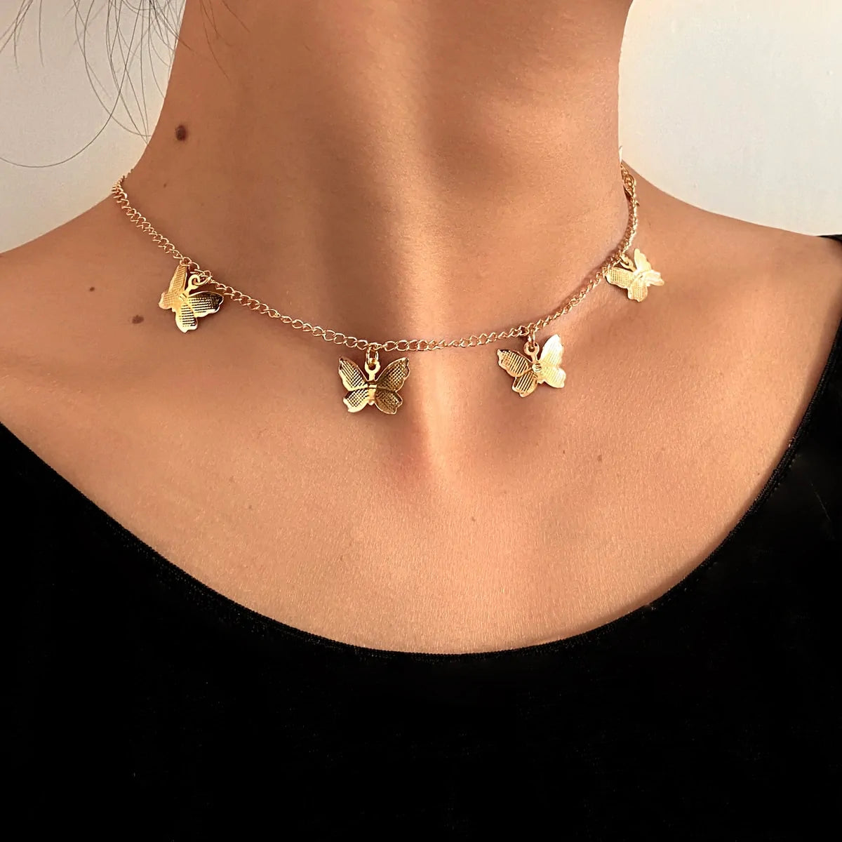 Goldkette Schmetterling Anhänger Choker Halskette: Böhmischer Strandschmuck