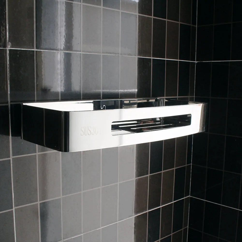 Estante de baño de acero inoxidable sin perforaciones: organice con facilidad
