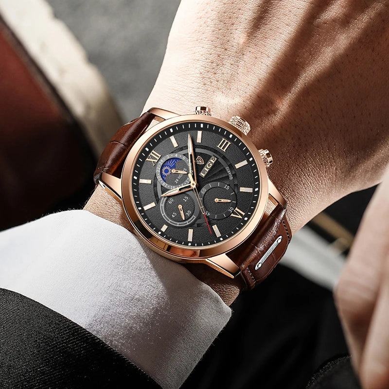 Relojes de lujo de cuarzo de cuero para hombres