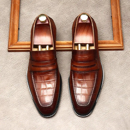 Elegante Loafer aus Leder mit Alligator-Print (Krokodilmuster)