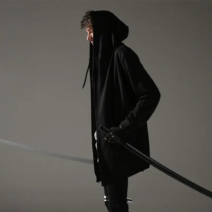 Gabardina de mago con capucha negra cortavientos para hombre