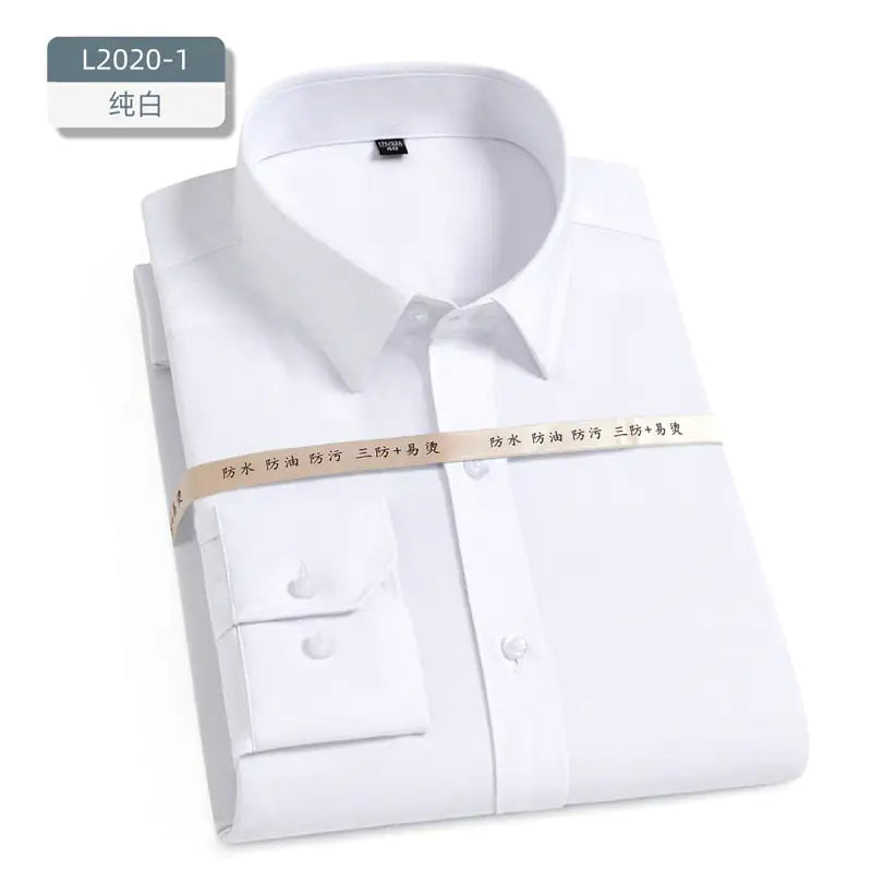 Camisa blanca de negocios de manga corta hidrofóbica impermeable a prueba de manchas de aceite para hombres