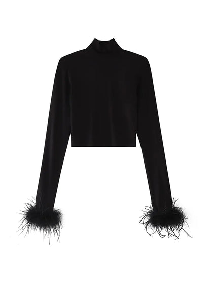 Camisas Básicas de Cuello Alto Negras para Mujer