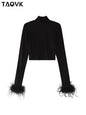 Camisas Básicas de Cuello Alto Negras para Mujer
