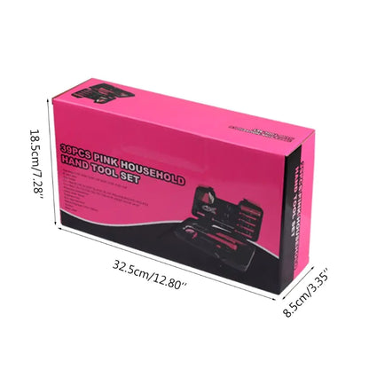 Kit de herramientas de reparación del hogar rosa de 39 piezas