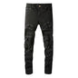 Vaqueros de hombre ajustados con patchwork desgastado negro