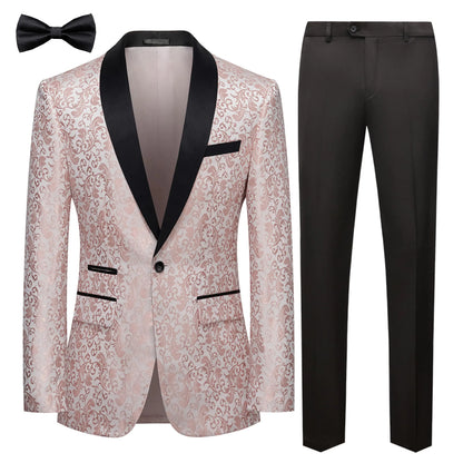 Mens Suit 2 Piece Floral Paisley Regular Fit Tuxedo Suits for Men Dinner Party Jacket Pants Set US Size M Print Pink