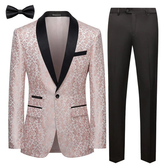 Mens Suit 2 Piece Floral Paisley Regular Fit Tuxedo Suits for Men Dinner Party Jacket Pants Set US Size M Print Pink