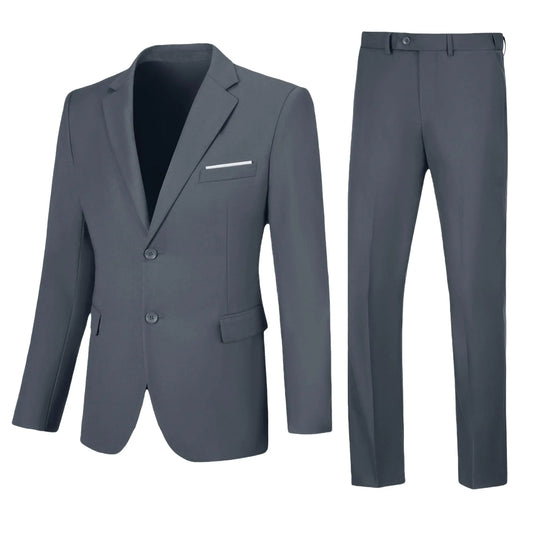 Grey Suits for Men 2 Piece Slim Fit Notch Lapel Single Breasted Stylish Formal Prom Dinner Party Wedding Business Tuxedo XS