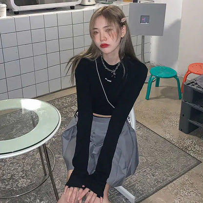 Camisetas de manga larga Diseño de mujer Sexy Crop Ins