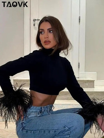 Camisas Básicas de Cuello Alto Negras para Mujer