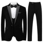 Mens Velvet 3 Piece Suits Slim Fit Peaked Lapel One Button Tuxedo Dinner Jacket Vest Pants Suit Set Black