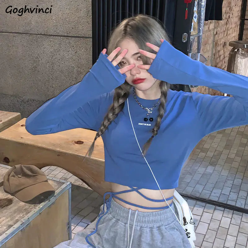 Camisetas de manga larga Diseño de mujer Sexy Crop Ins