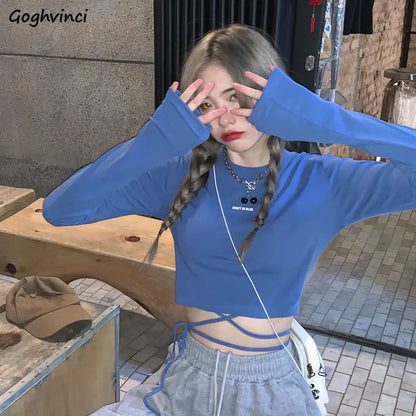 Camisetas de manga larga Diseño de mujer Sexy Crop Ins