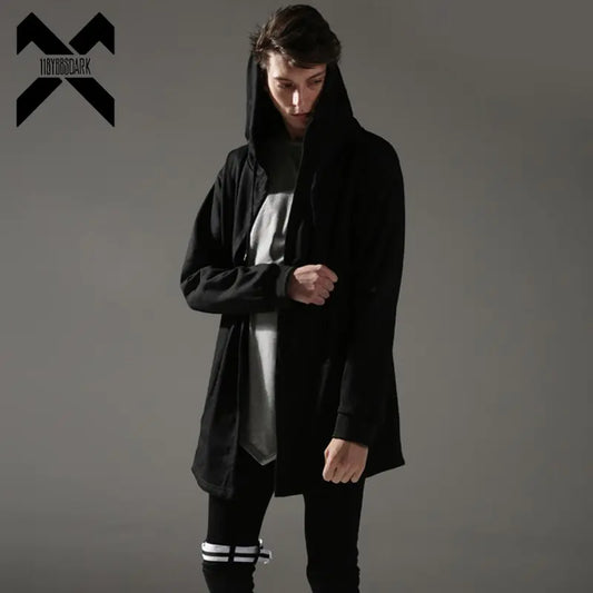 Gabardina de mago con capucha negra cortavientos para hombre