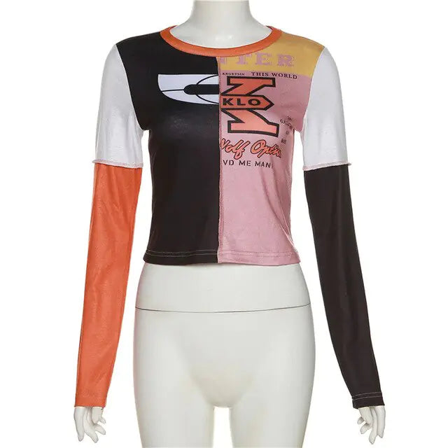 Camisetas streetwear Tops cortos estampados negros