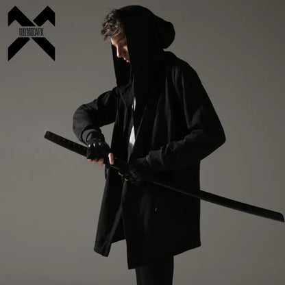 Gabardina de mago con capucha negra cortavientos para hombre