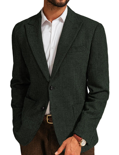 PJ PAUL JONES Mens Irish Wool Blend Suit Blazer Peak Lapel Herringbone Tweed Retro Sport Coats for Church Dark Green XL