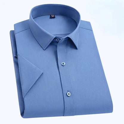 Camisa blanca de negocios de manga corta hidrofóbica impermeable a prueba de manchas de aceite para hombres