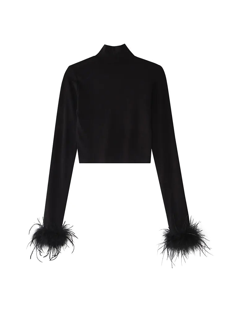 Camisas Básicas de Cuello Alto Negras para Mujer