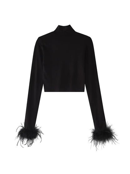 Camisas Básicas de Cuello Alto Negras para Mujer