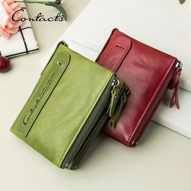 Carteras de cuero genuino para mujer cortas plegables moda mujer