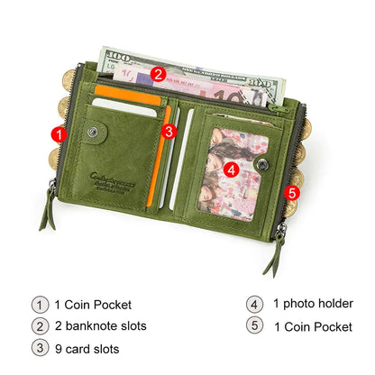 Carteras de cuero genuino para mujer cortas plegables moda mujer