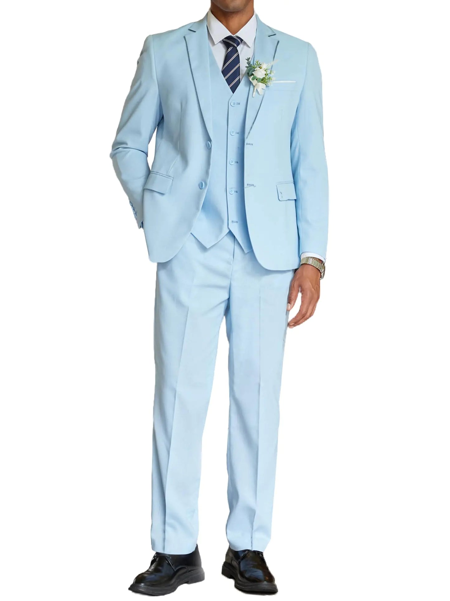 COOFANDY Mens 3 Piece Suits Classic Fit 2 Button Dress Suits Tuxedo Jacket Blazer for Wedding Business Dinner Prom Light Blue