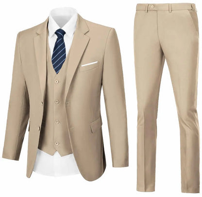 Mens 3 Piece Suit SetSlim Fit Suits for MenSolid JacketVestPants Tuxedo Champagne 3XL