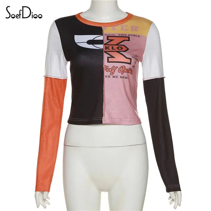 Camisetas streetwear Tops cortos estampados negros