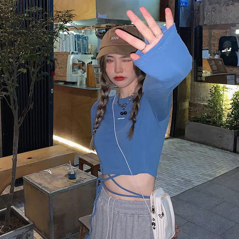 Camisetas de manga larga Diseño de mujer Sexy Crop Ins