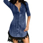Vestido camisero de gasa de mujer de moda casual con botones de mezclilla