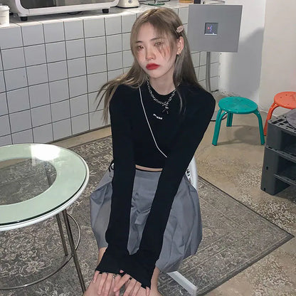 Camisetas de manga larga Diseño de mujer Sexy Crop Ins