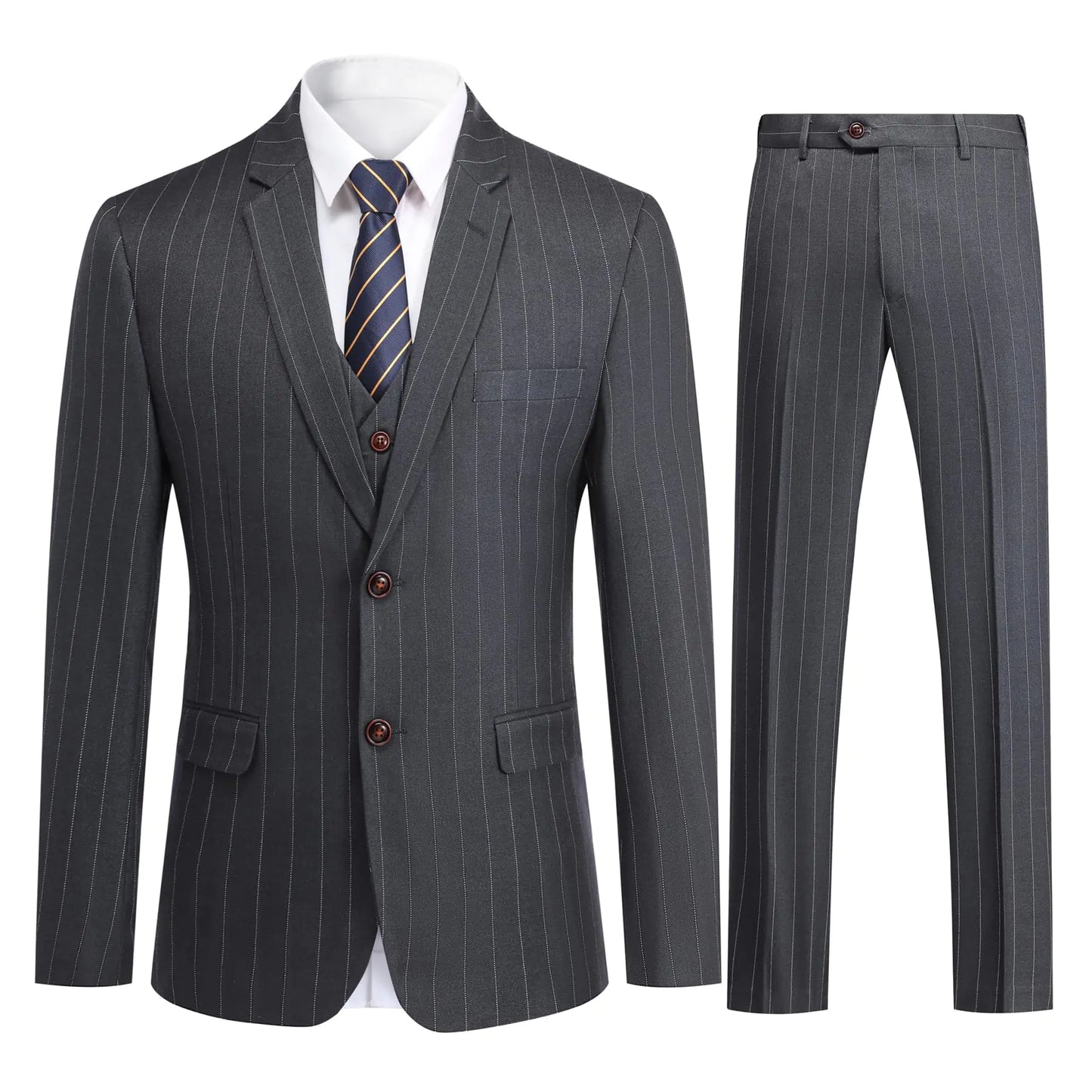 Mens 3 Piece Stripe Suits Set Checked 2 Button Tux Blazer Jacket Vest Trousers